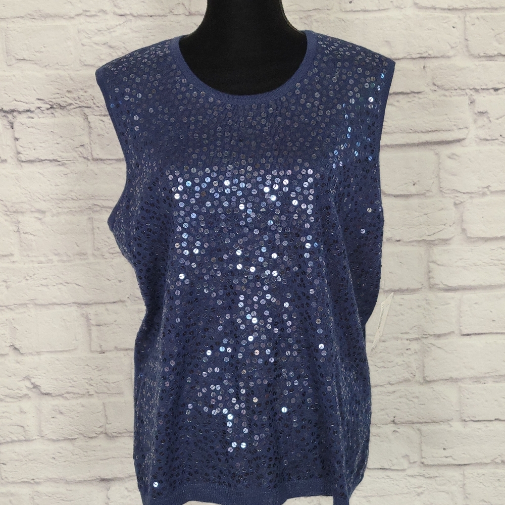 Liz Claiborne Navy Sequin Muscle Tee